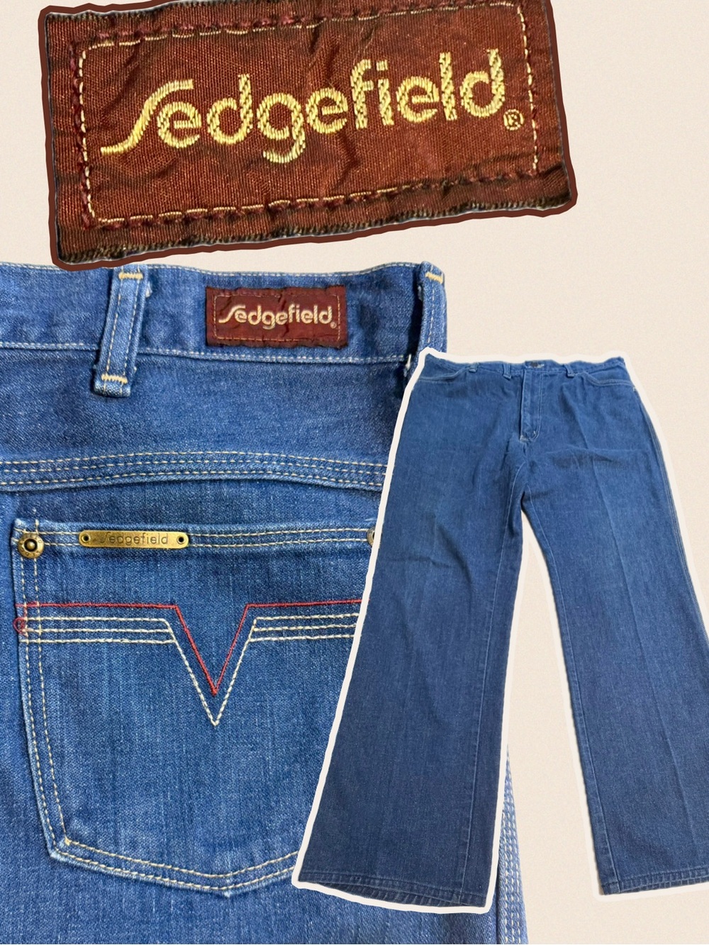 VINTAGE 70s denim jeans‎ men’s 38 waist chevron arrow pocket wide leg hip hugger